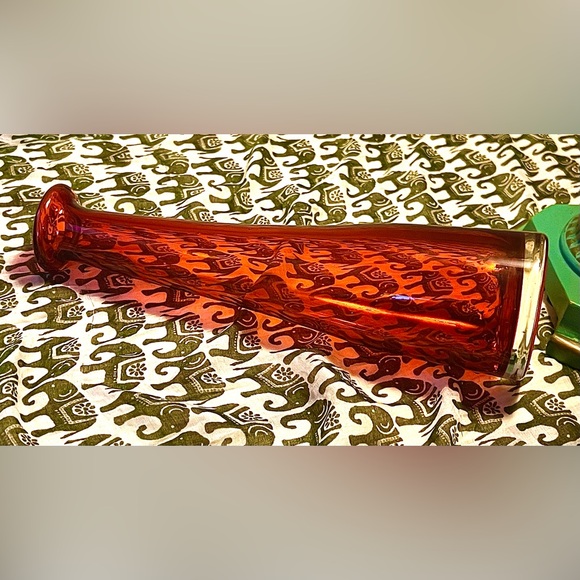Vintage Permission Dark Orange Hand Blown  Skinny Swung Bud Vase 10” - Picture 5 of 10